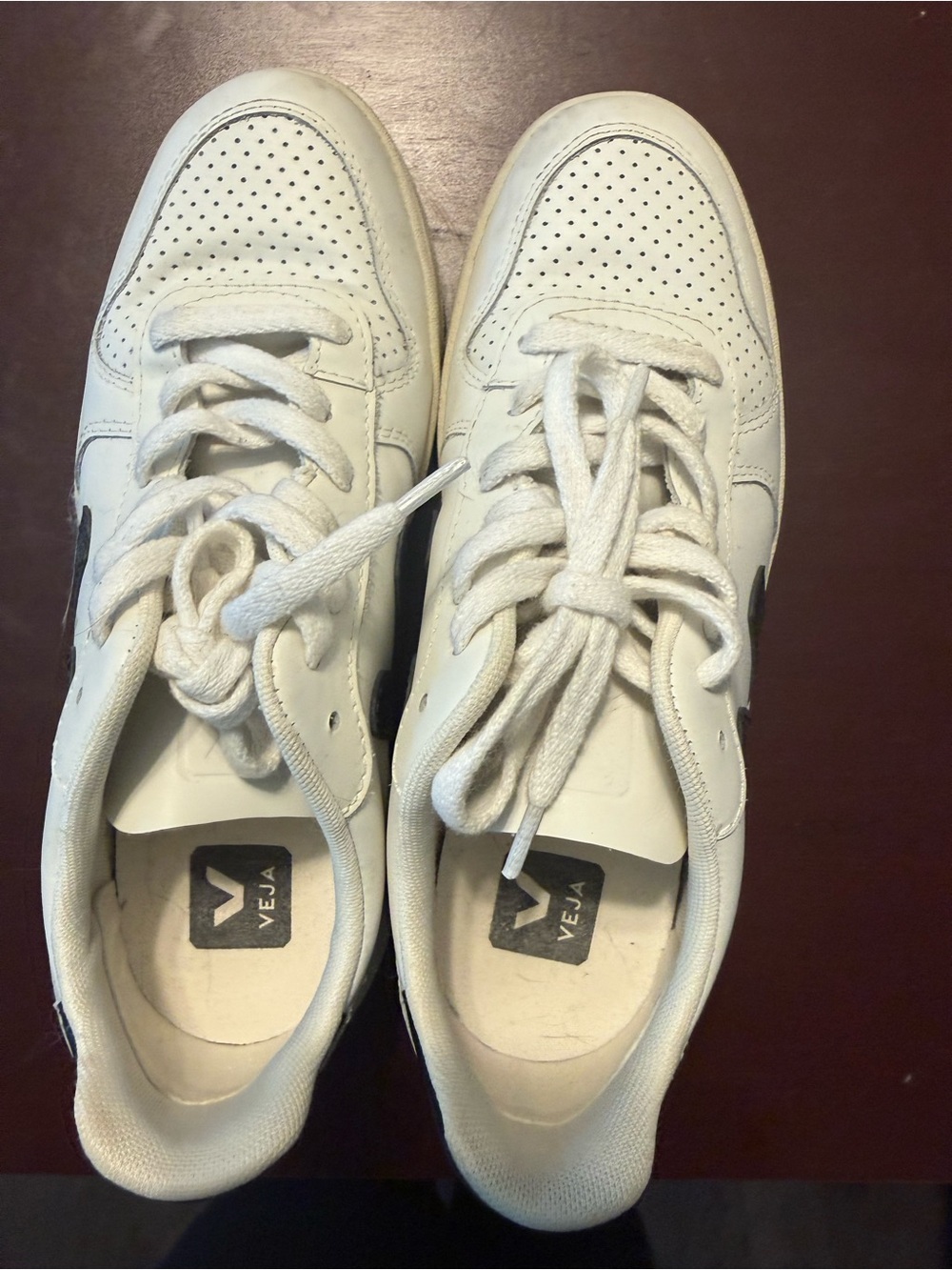 Veja Women’s Off-White Leather Low-Top Sneakers with Black V